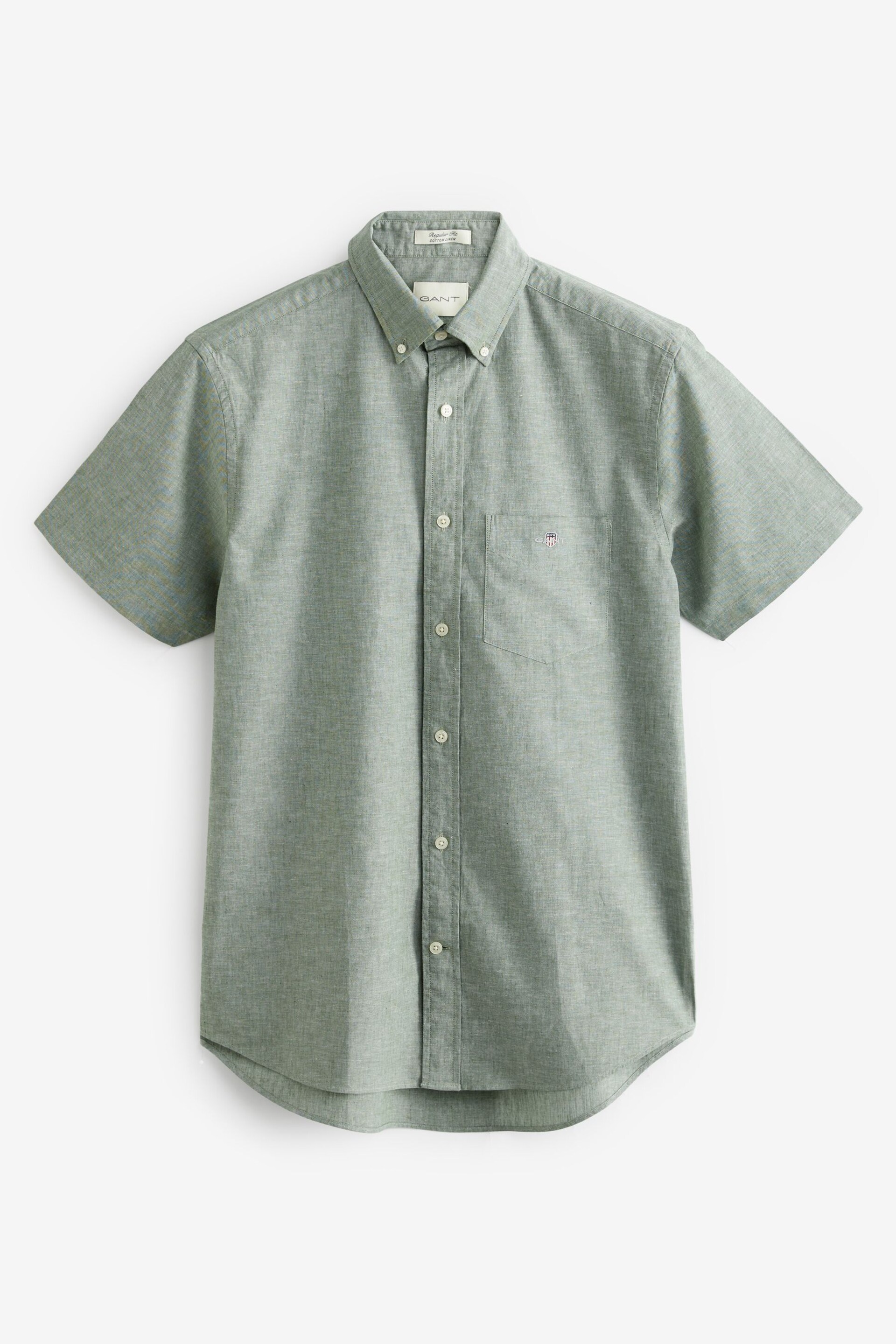 GANT Green Regular Fit Cotton Linen Short Sleeve Shirt - Image 8 of 8