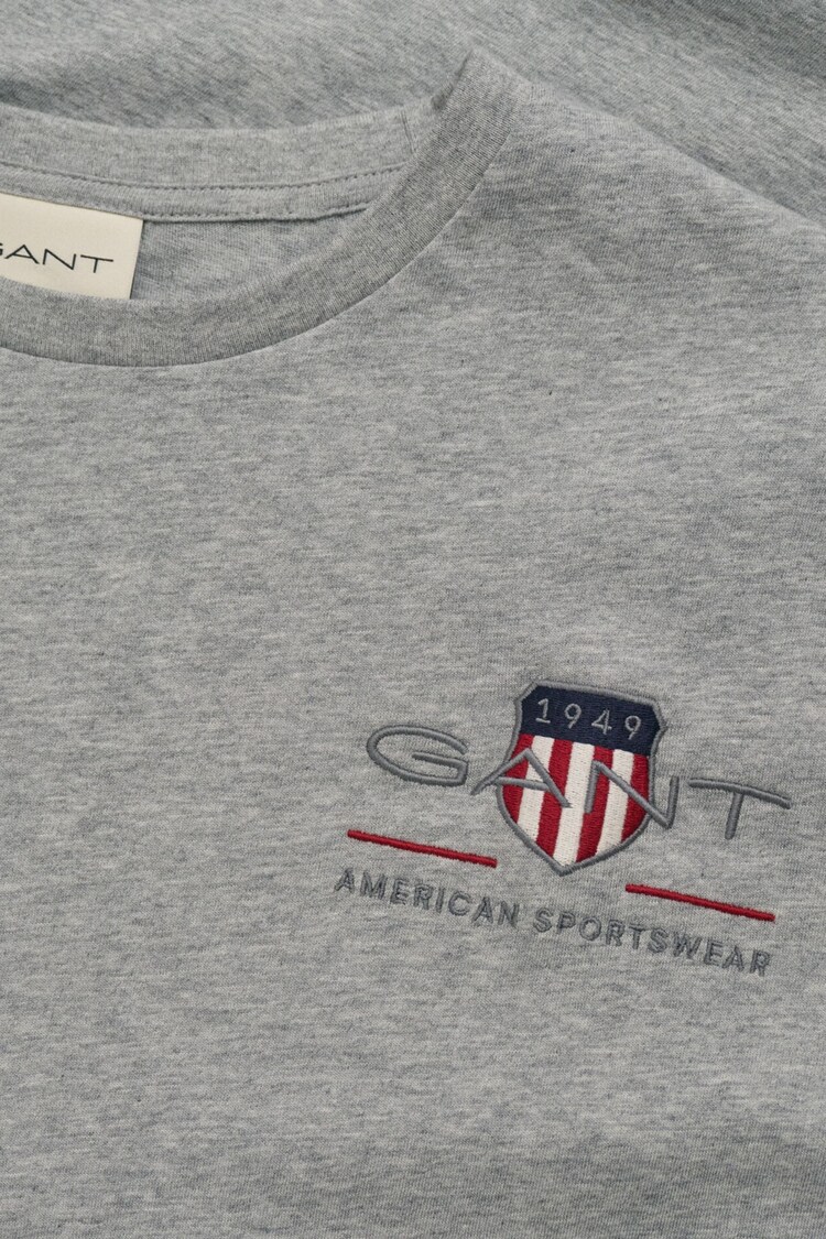 GANT Grey 100% Cotton Embroidered Archive Shield T-Shirt - Image 5 of 5