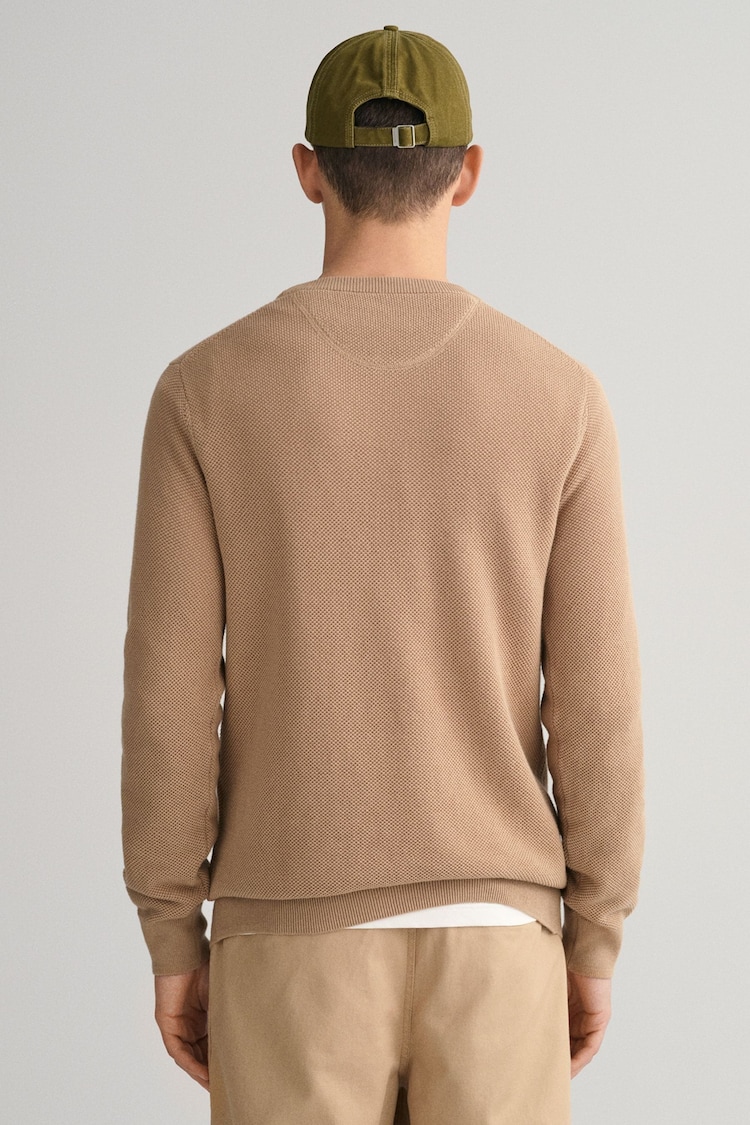 GANT Cream 100% Cotton Pique Crew Neck Jumper - Image 2 of 4