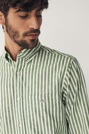 GANT Green Regular Fit Striped Cotton Linen Shirt - Image 11 of 13