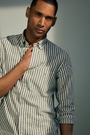 GANT Green Regular Fit Striped Cotton Linen Shirt - Image 3 of 13