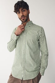 GANT Green Regular Fit Striped Cotton Linen Shirt - Image 4 of 13