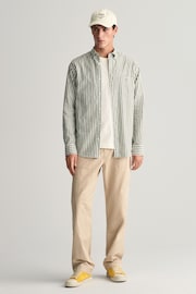 GANT Green Regular Fit Striped Cotton Linen Shirt - Image 7 of 13