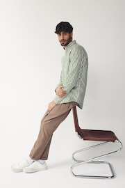 GANT Green Regular Fit Striped Cotton Linen Shirt - Image 8 of 13