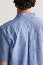 GANT Blue Regular Fit Cotton Linen Short Sleeve Shirt - Image 4 of 5