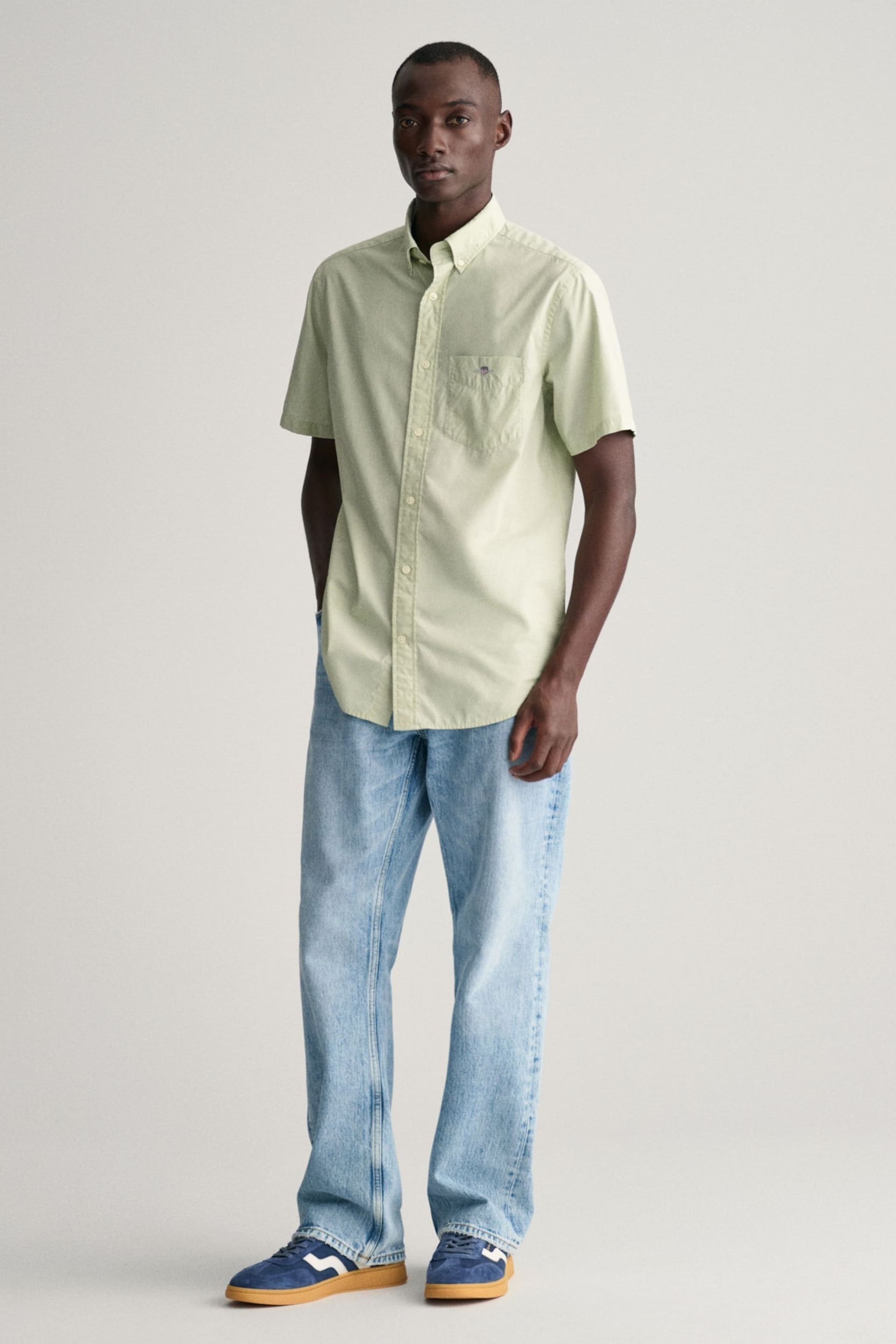 GANT Green Regular Fit Poplin Short Sleeve Shirt - Image 3 of 4