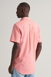 GANT Pink Regular Fit Cotton Linen Short Sleeve Shirt - Image 2 of 5