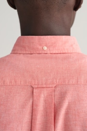 GANT Pink Regular Fit Cotton Linen Short Sleeve Shirt - Image 4 of 5