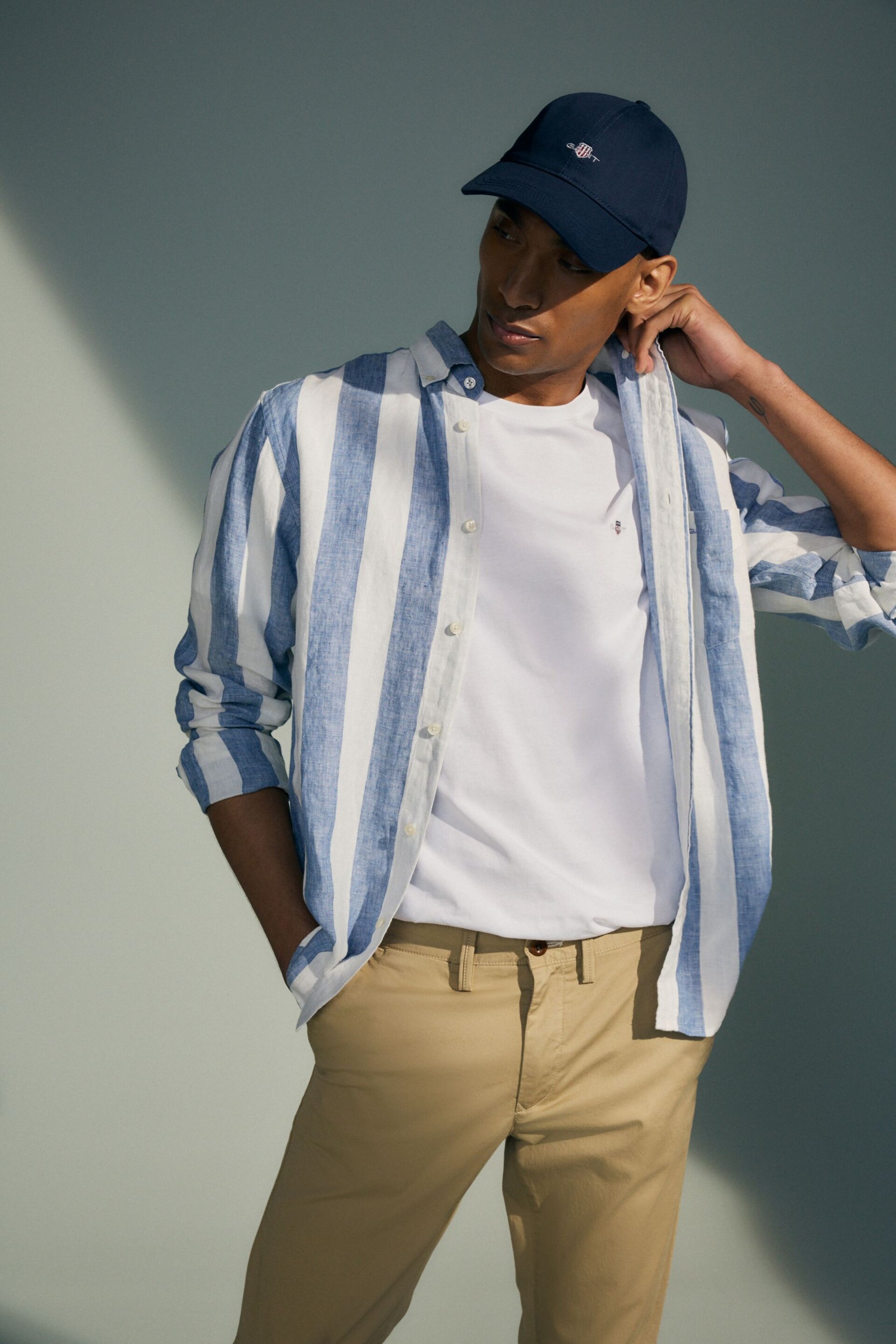 GANT Blue Regular Fit Bold Striped Linen Shirt - Image 1 of 10