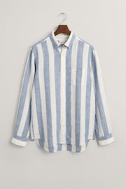 GANT Blue Regular Fit Bold Striped Linen Shirt - Image 10 of 10