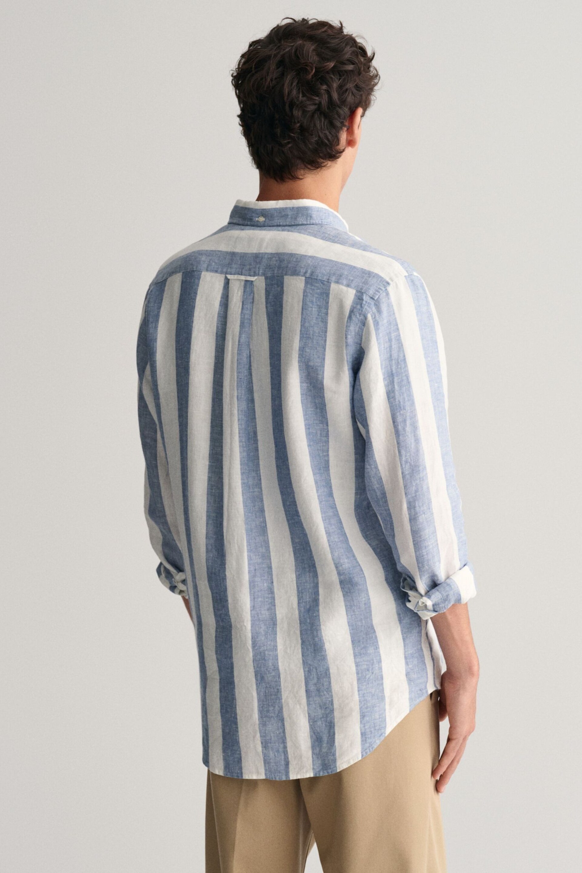 GANT Blue Regular Fit Bold Striped Linen Shirt - Image 6 of 10