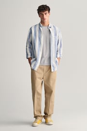 GANT Blue Regular Fit Bold Striped 100% Linen Shirt - Image 4 of 6