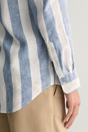 GANT Blue Regular Fit Bold Striped Linen Shirt - Image 9 of 10