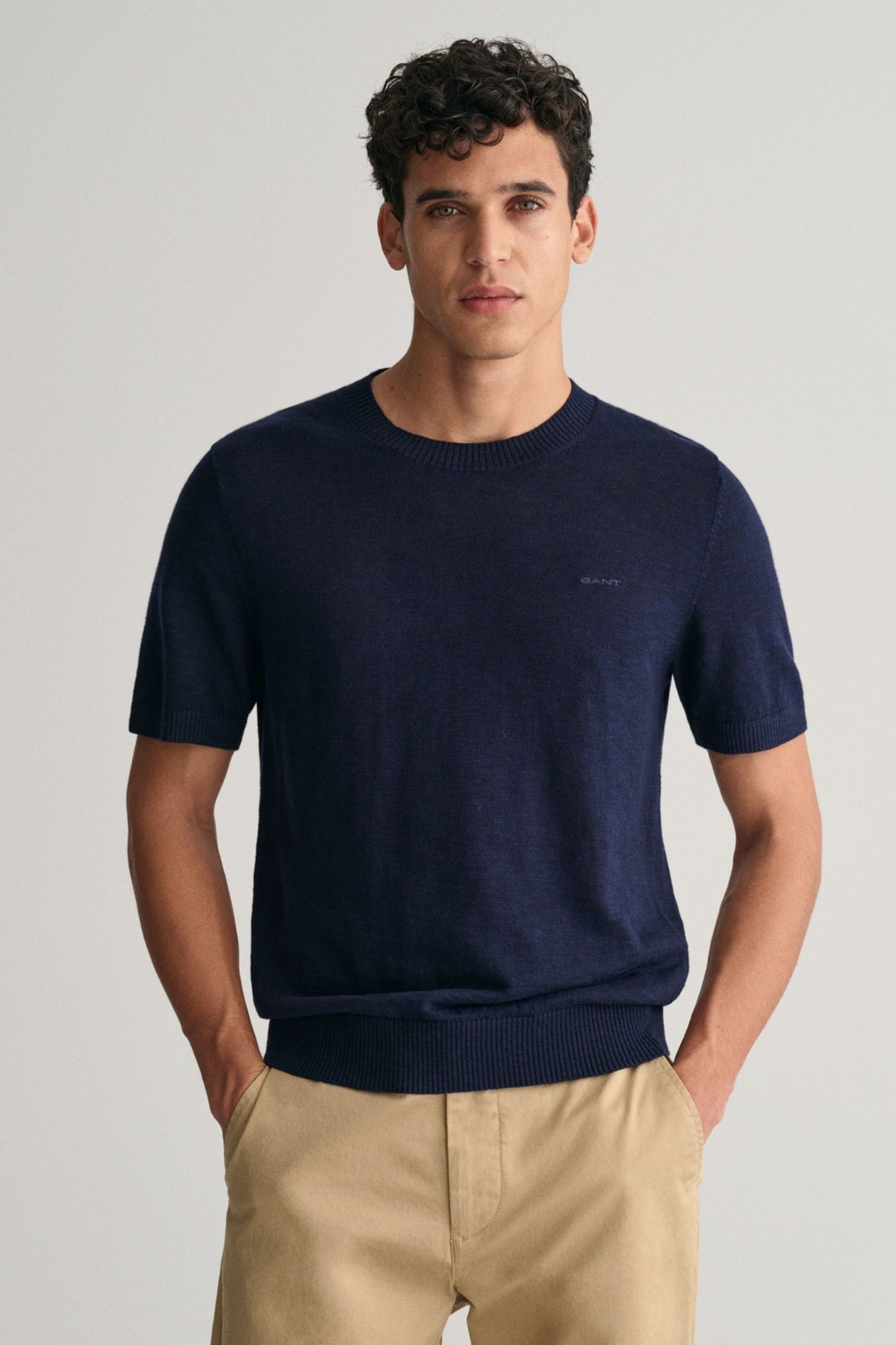 GANT Knitted Cotton Linen T-Shirt - Image 1 of 5