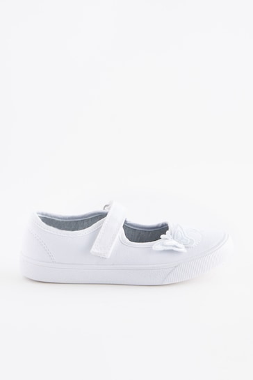 White Standard Fit (F) Butterfly Embroidered Plimsolls