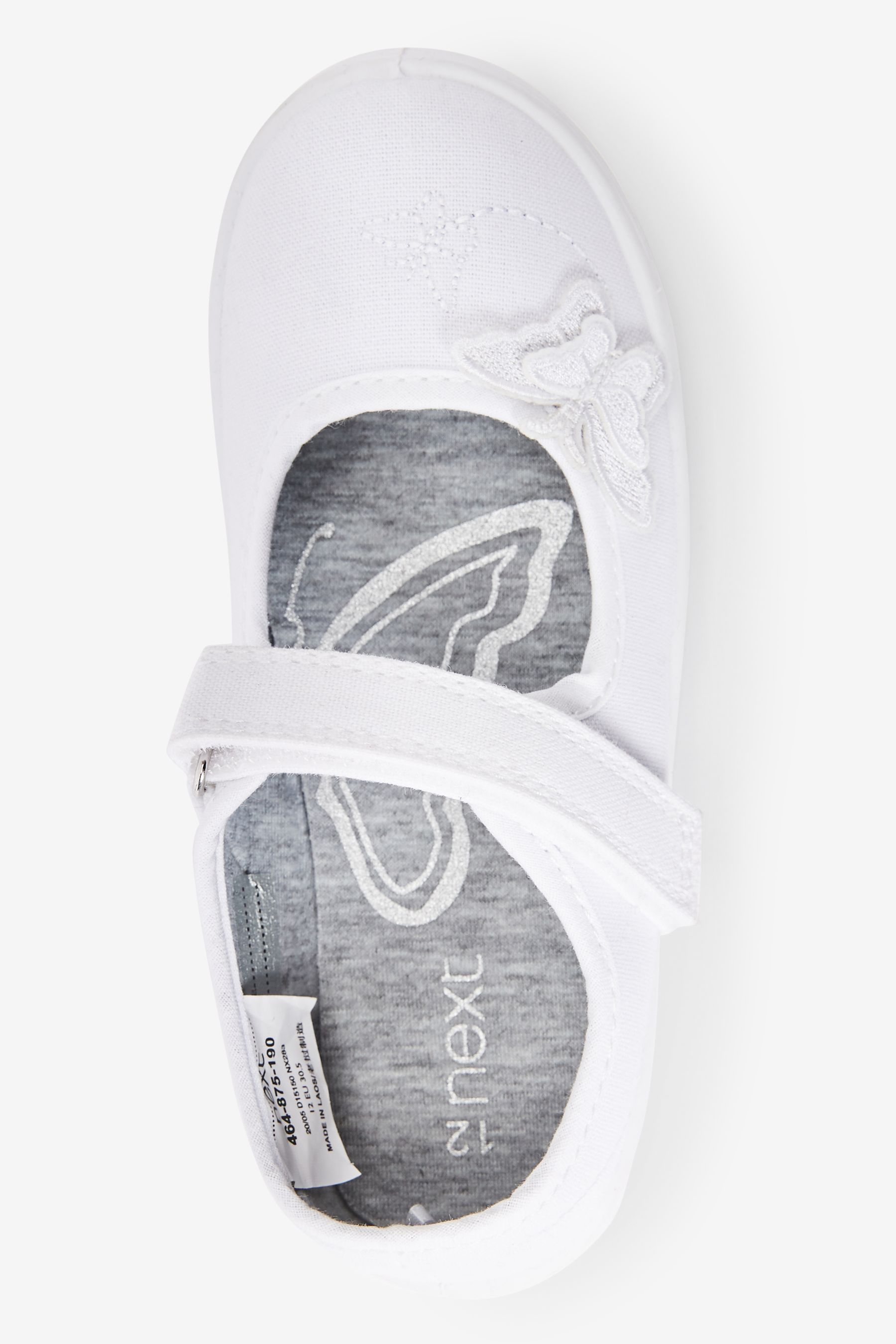 White Standard Fit F Butterfly Embroidered Plimsolls