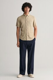 GANT Regular Fit Garment-Dyed Linen Short Sleeve Shirt - Image 5 of 6