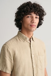 GANT Regular Fit Garment-Dyed Linen Short Sleeve Shirt - Image 6 of 6