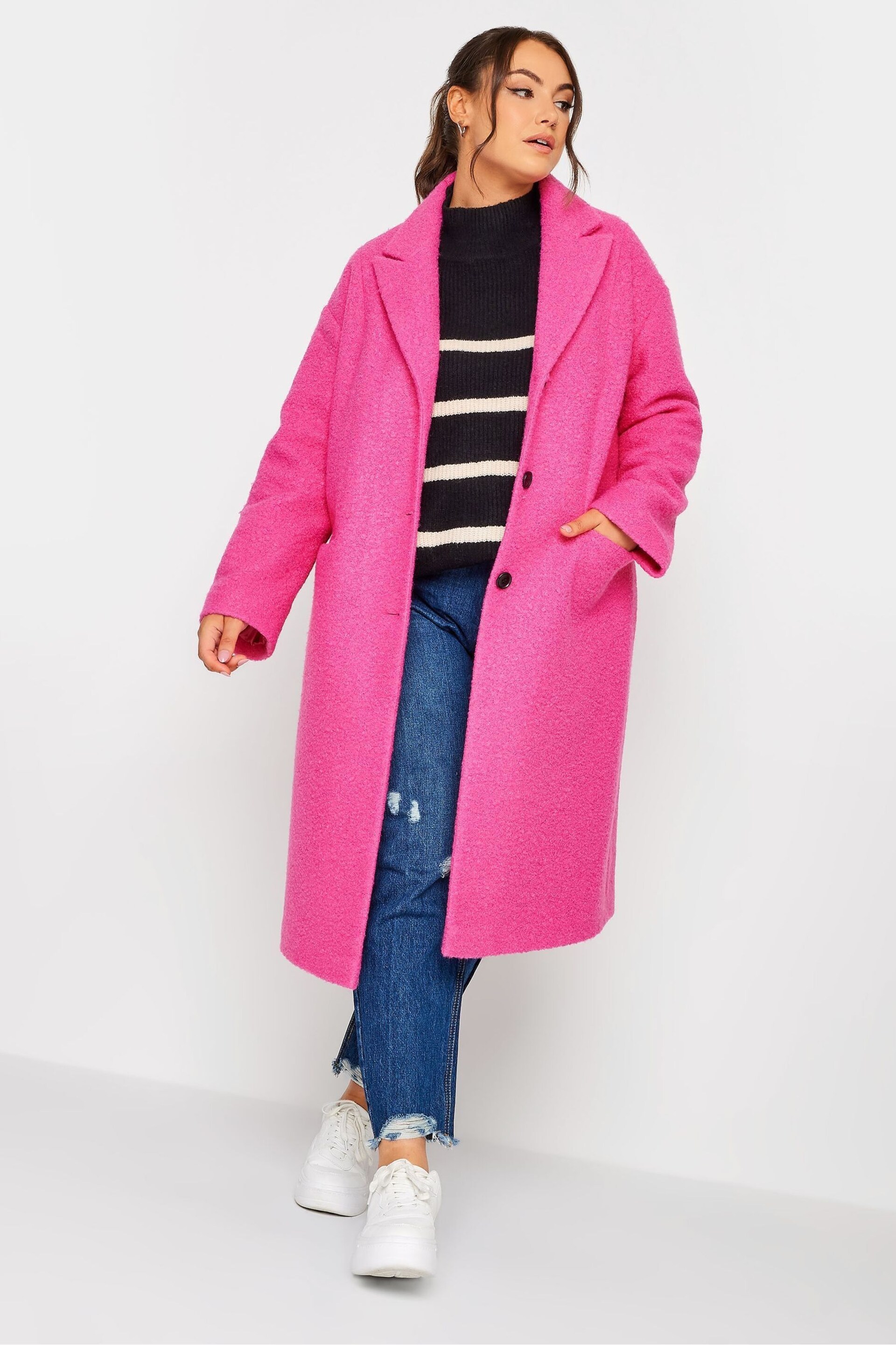 Yours Curve Pink Curly Boucle Coat - Image 3 of 5