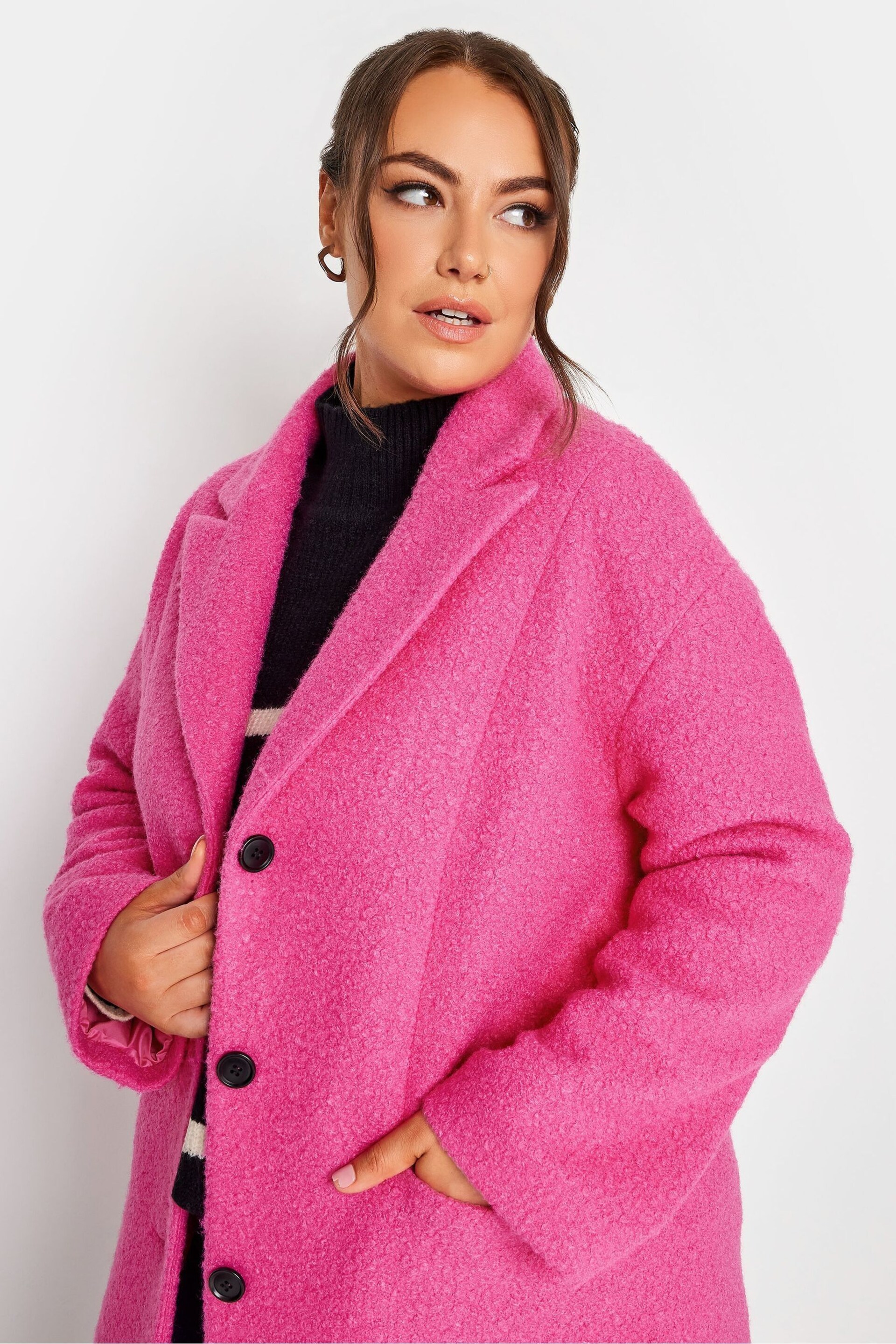 Yours Curve Pink Curly Boucle Coat - Image 5 of 5