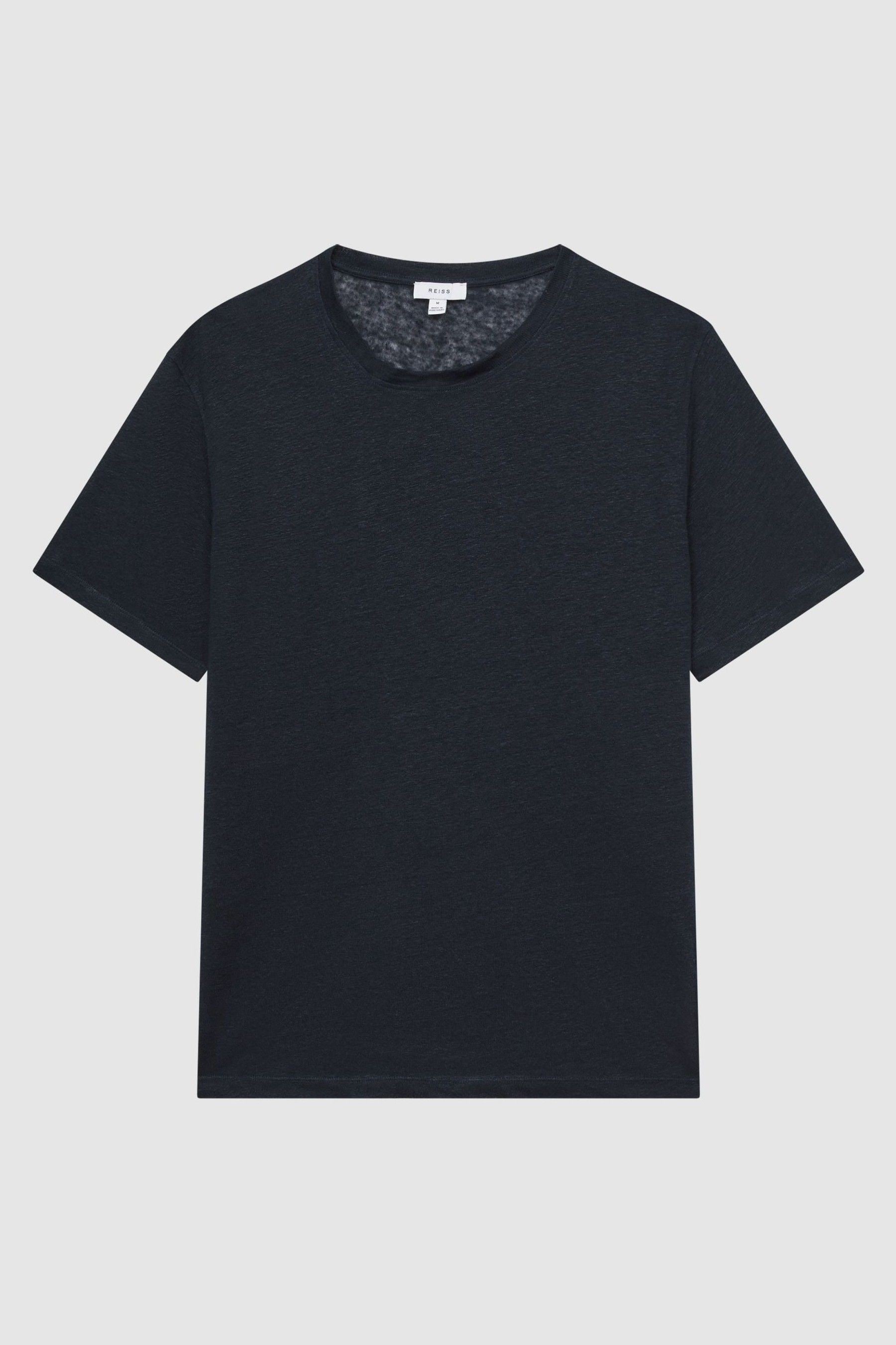 Reiss Navy Venice Linen Crew Neck T Shirt