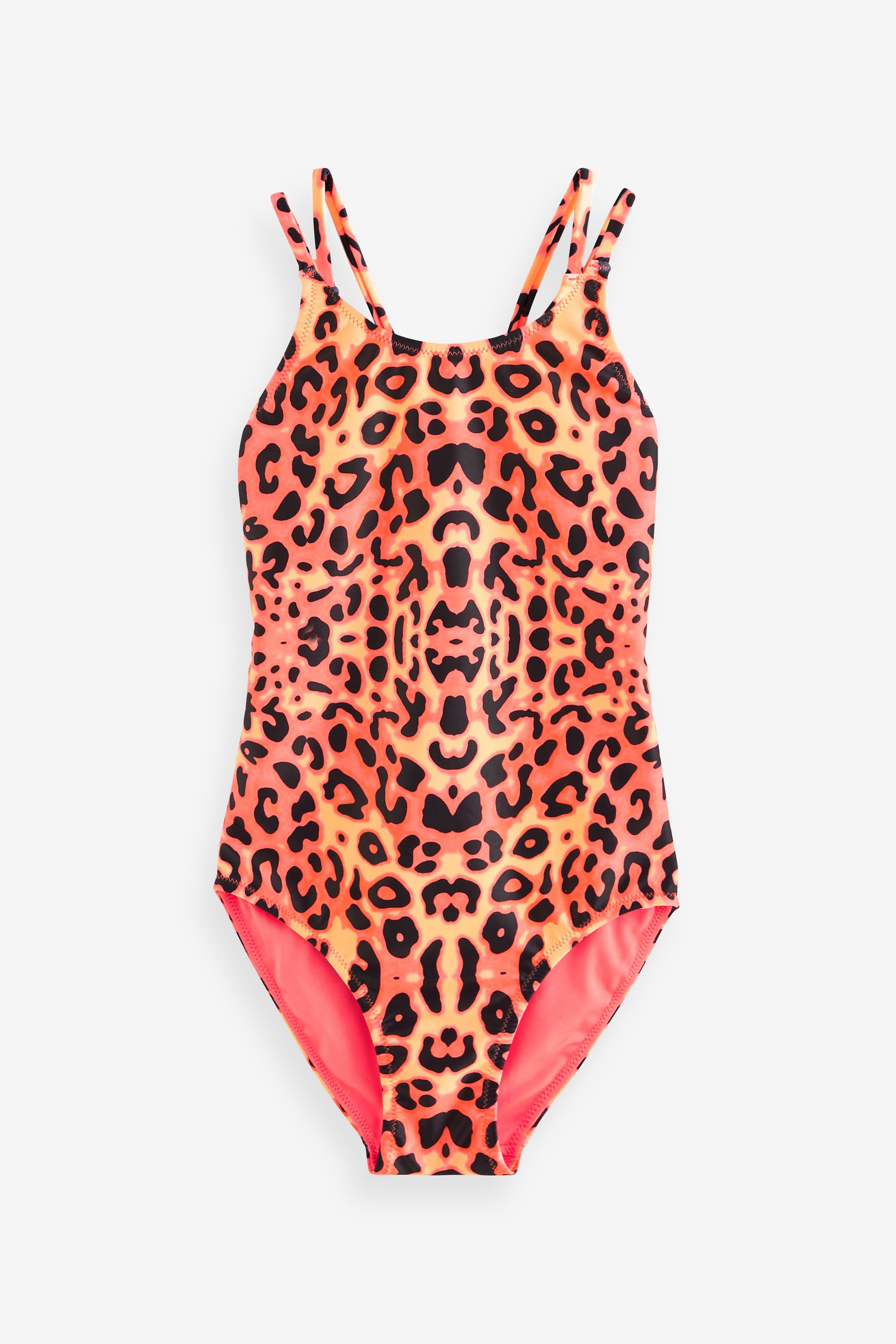 Coral Pink Leopard Print Swimsuit 3 16yrs