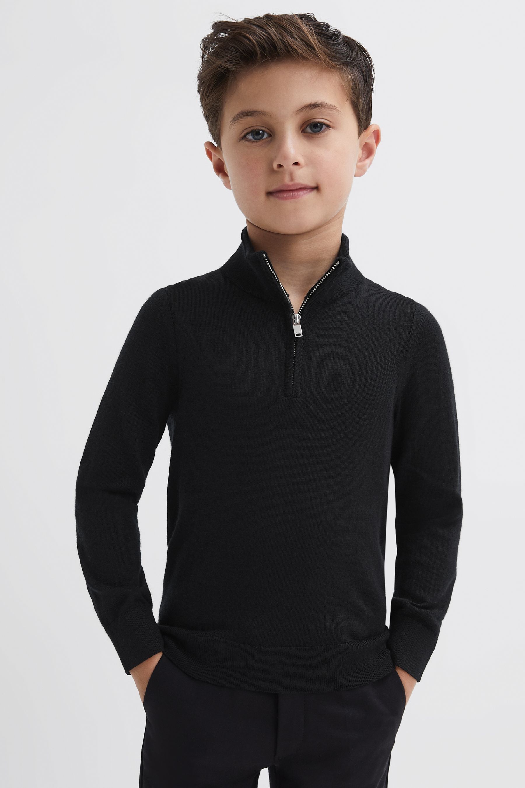 Buy Reiss Black Blackhall 3 9 yrs Quarter Zip Merino Wool Jumper from the Next UK online shop