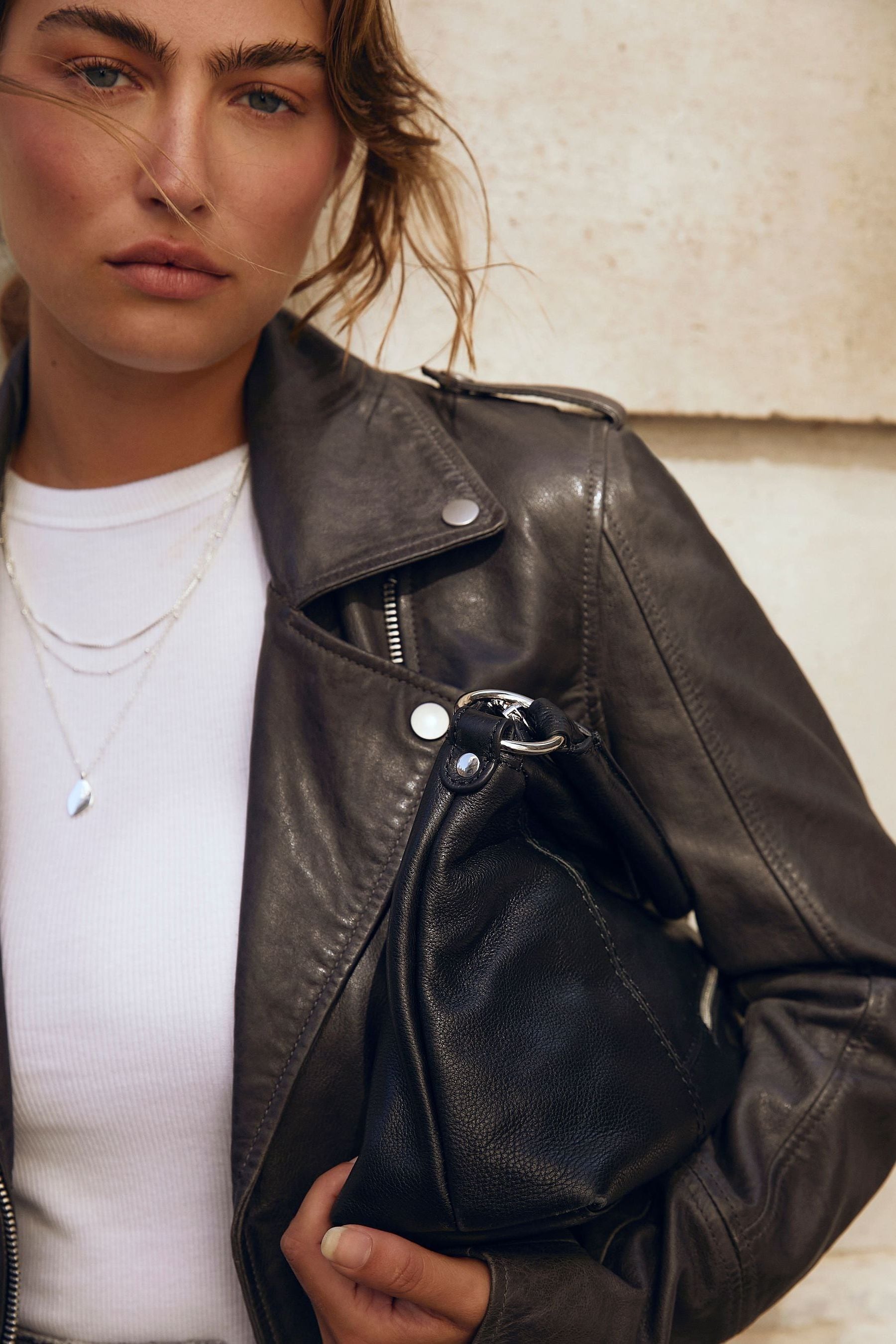 Mint velvet grey leather jacket outlet