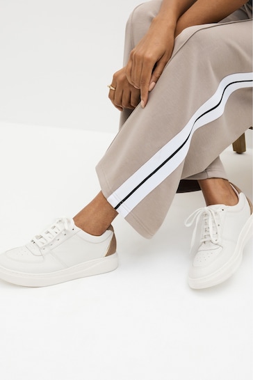 White Signature Leather Retro Lace Up Trainers