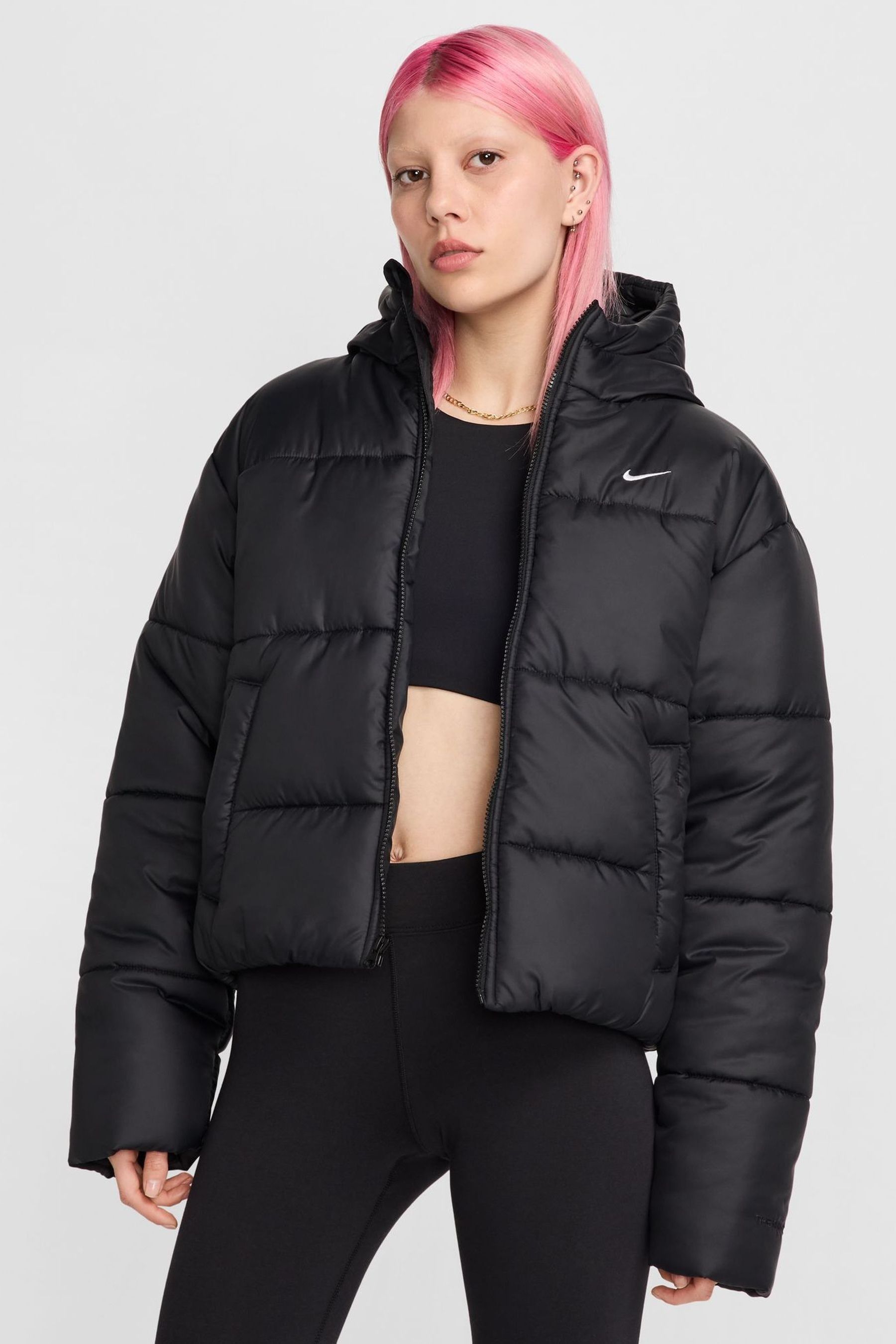Buy Nike Black Sportswear Classic Puffer Therma FIT Loose Hooded Jacket from the Next UK online shop