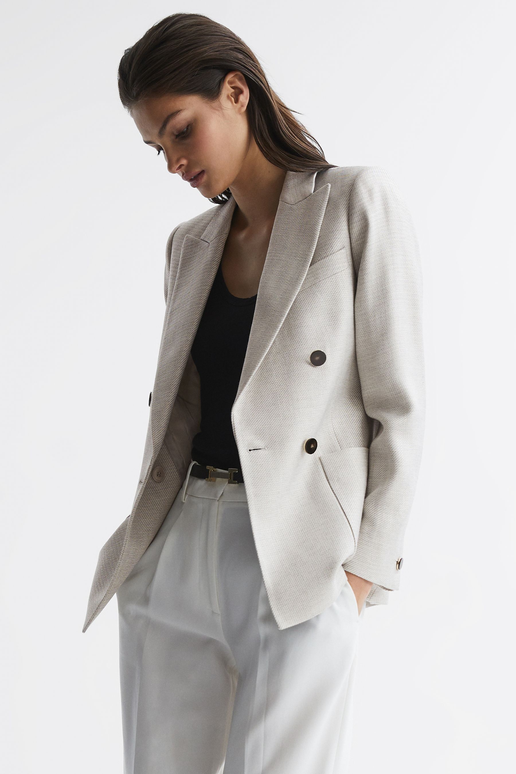 Buy Reiss Neutral Gaia Petite Tailored Double Breasted Blazer from Next Ireland