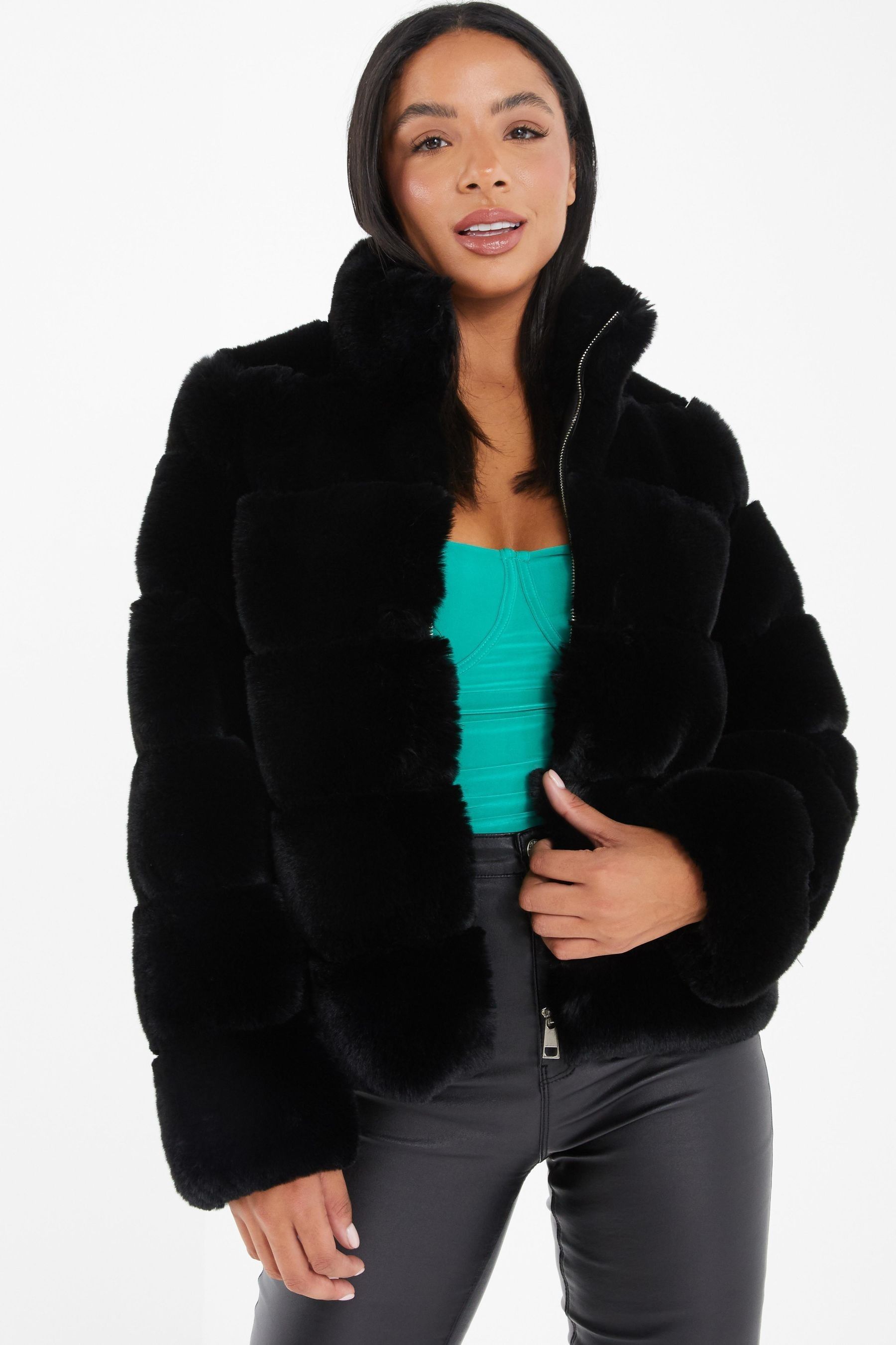 Buy Quiz Black Faux Fur Short Jacket from Next Luxembourg