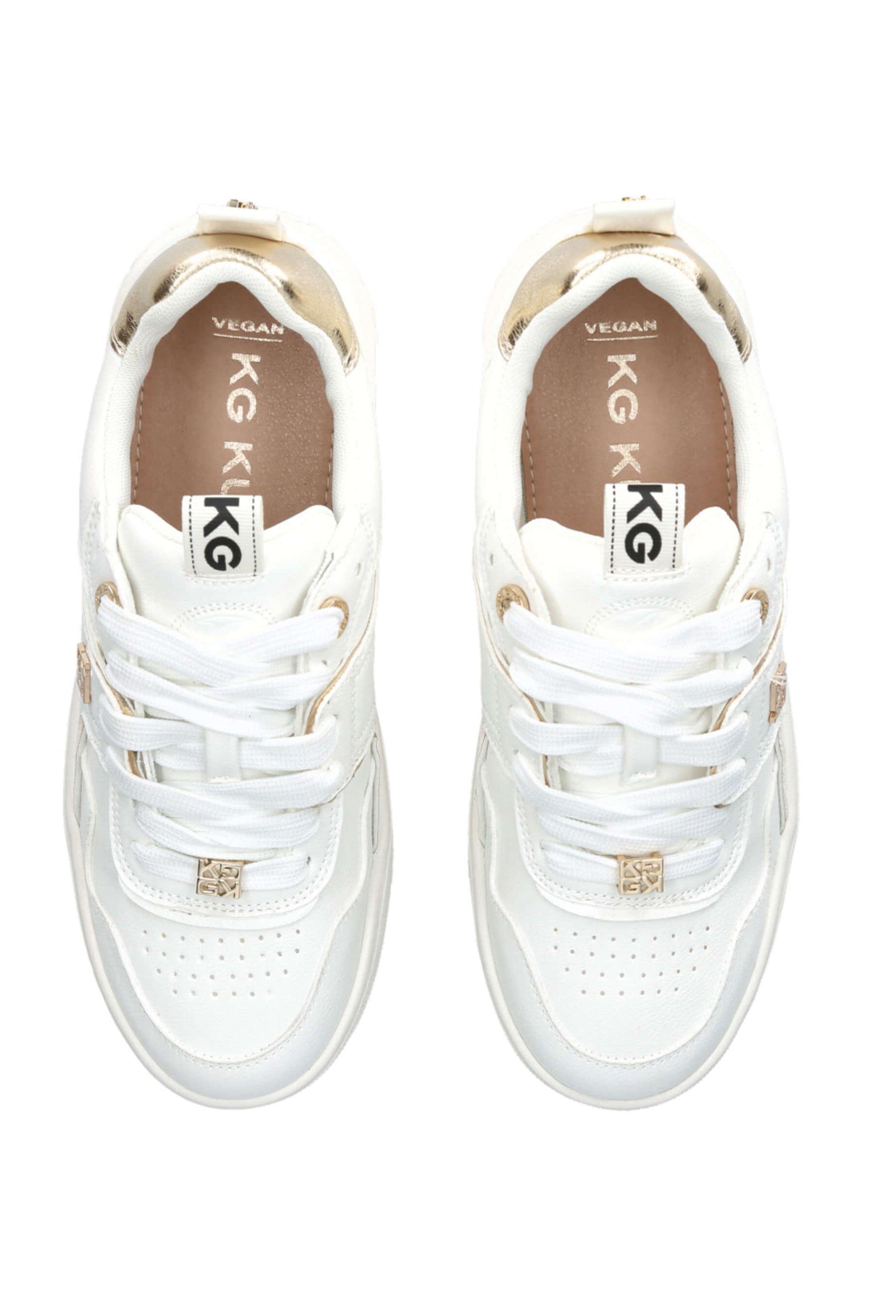 Kurt geiger white shop and gold trainers