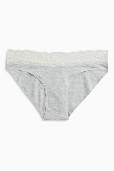 Grey Marl High Leg Cotton and Lace Knickers 4 Pack