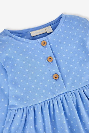JoJo Maman Bébé Blue Hedgehog Appliqué Button Front Dress
