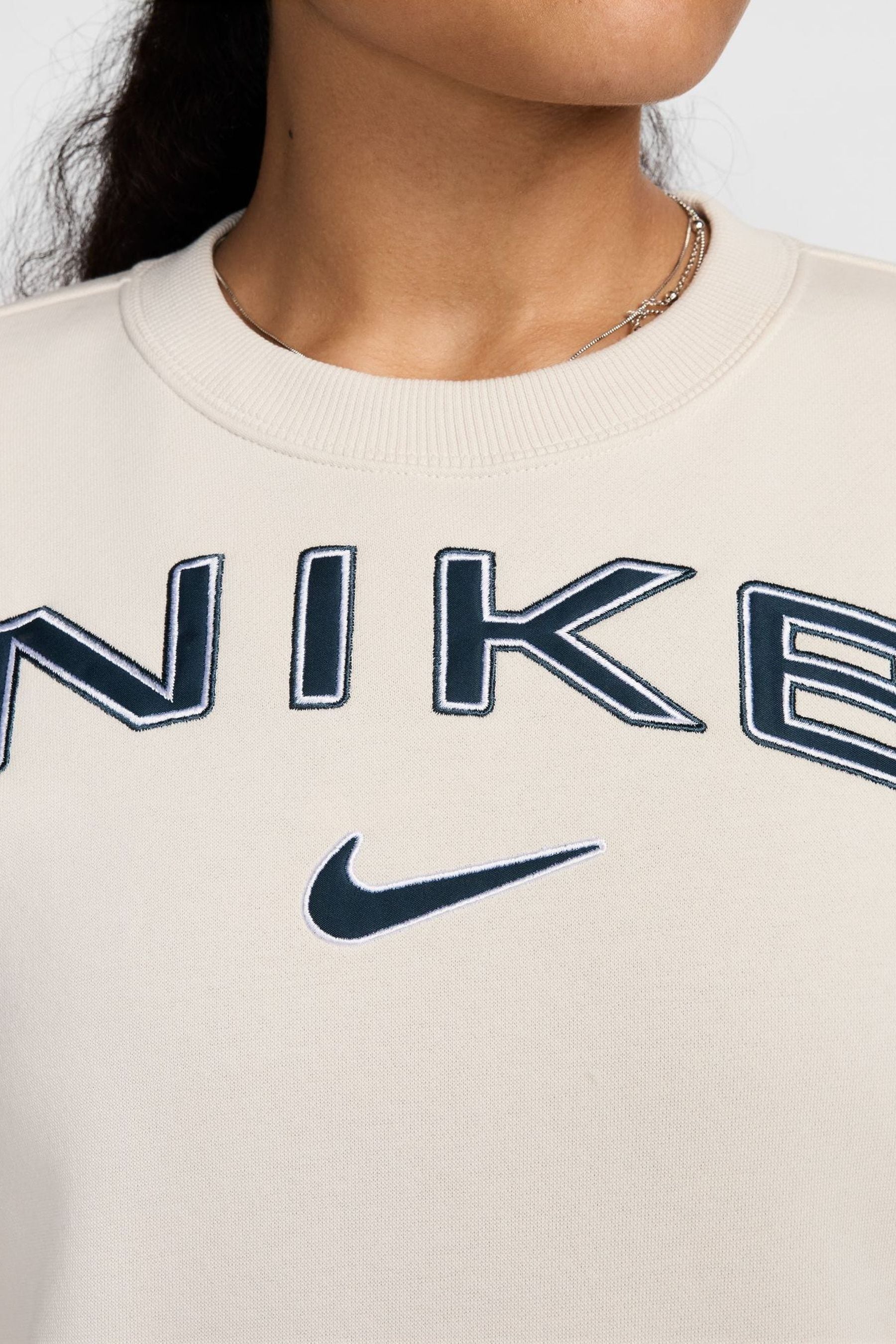 Nike Light Wood Natural Phoenix Fleece Standard Varsity Logo Crew Neck Sweatshirt