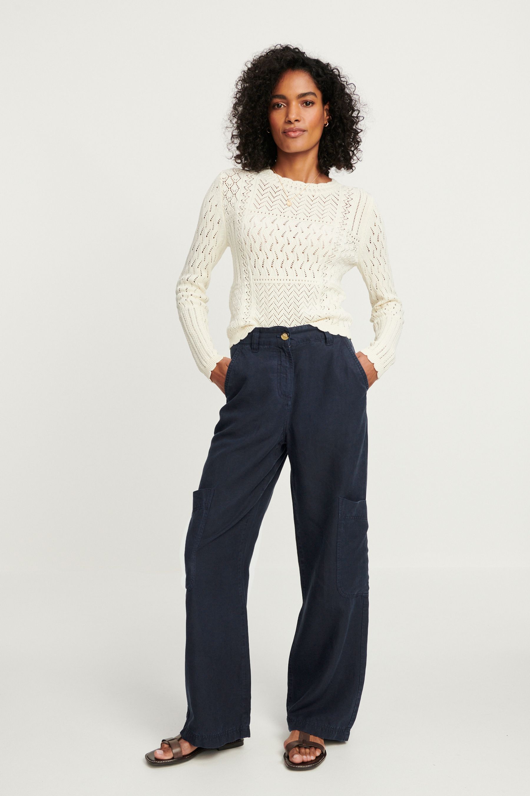 Buy Navy Blue TENCEL Linen Blend Cargo Wide Leg Trousers from Next Luxembourg