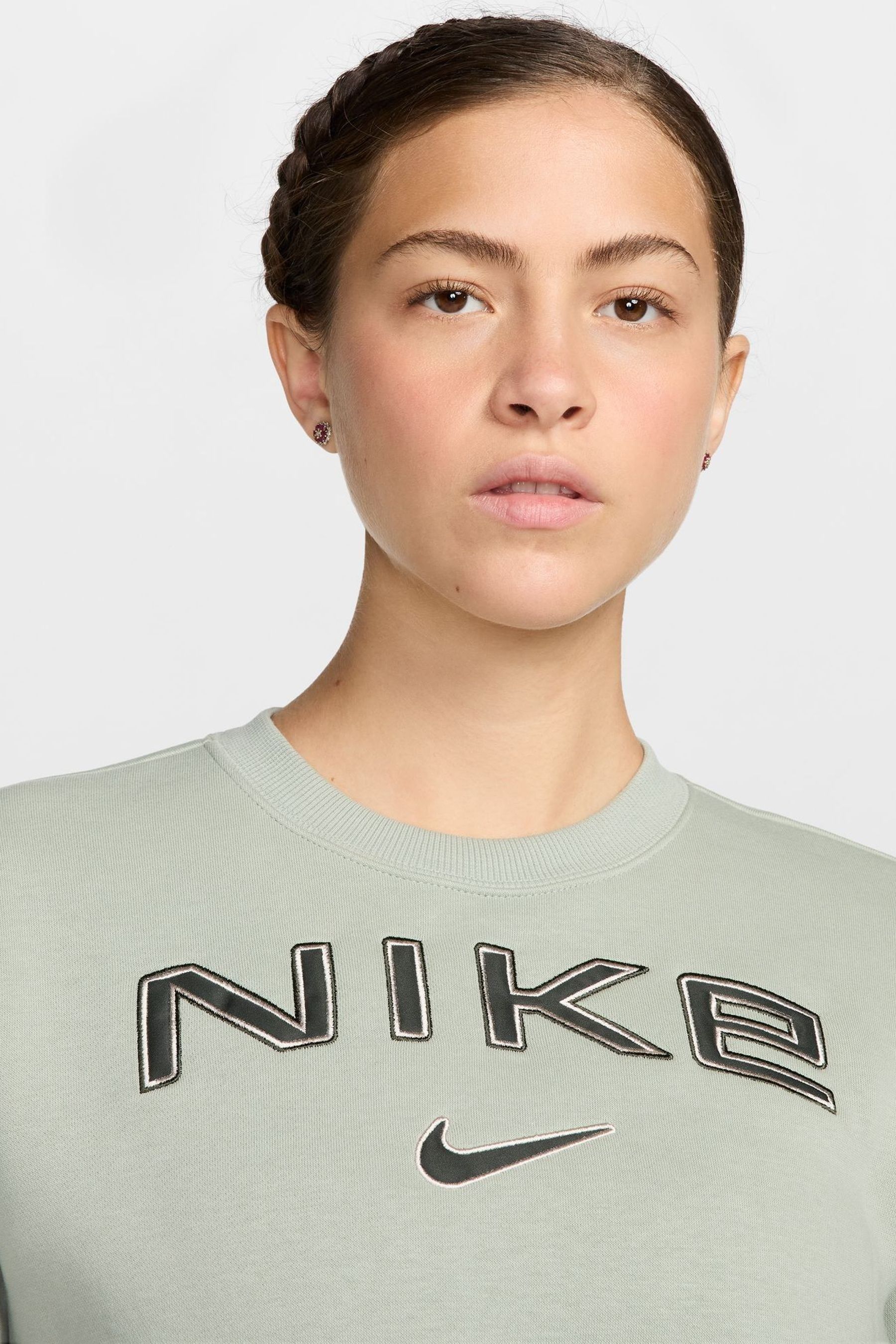 Buy Nike Sage Green Phoenix Fleece Standard Varsity Logo Crew Neck Sweatshirt from the Next UK online shop