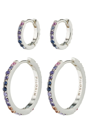PILGRIM Silver REIGN Recycled Hoops 2-In-One Set With Crystals