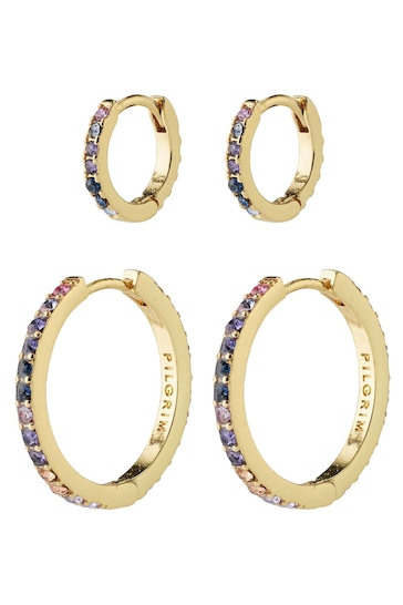 PILGRIM Gold REIGN Recycled Hoops 2-In-One Set With Crystals