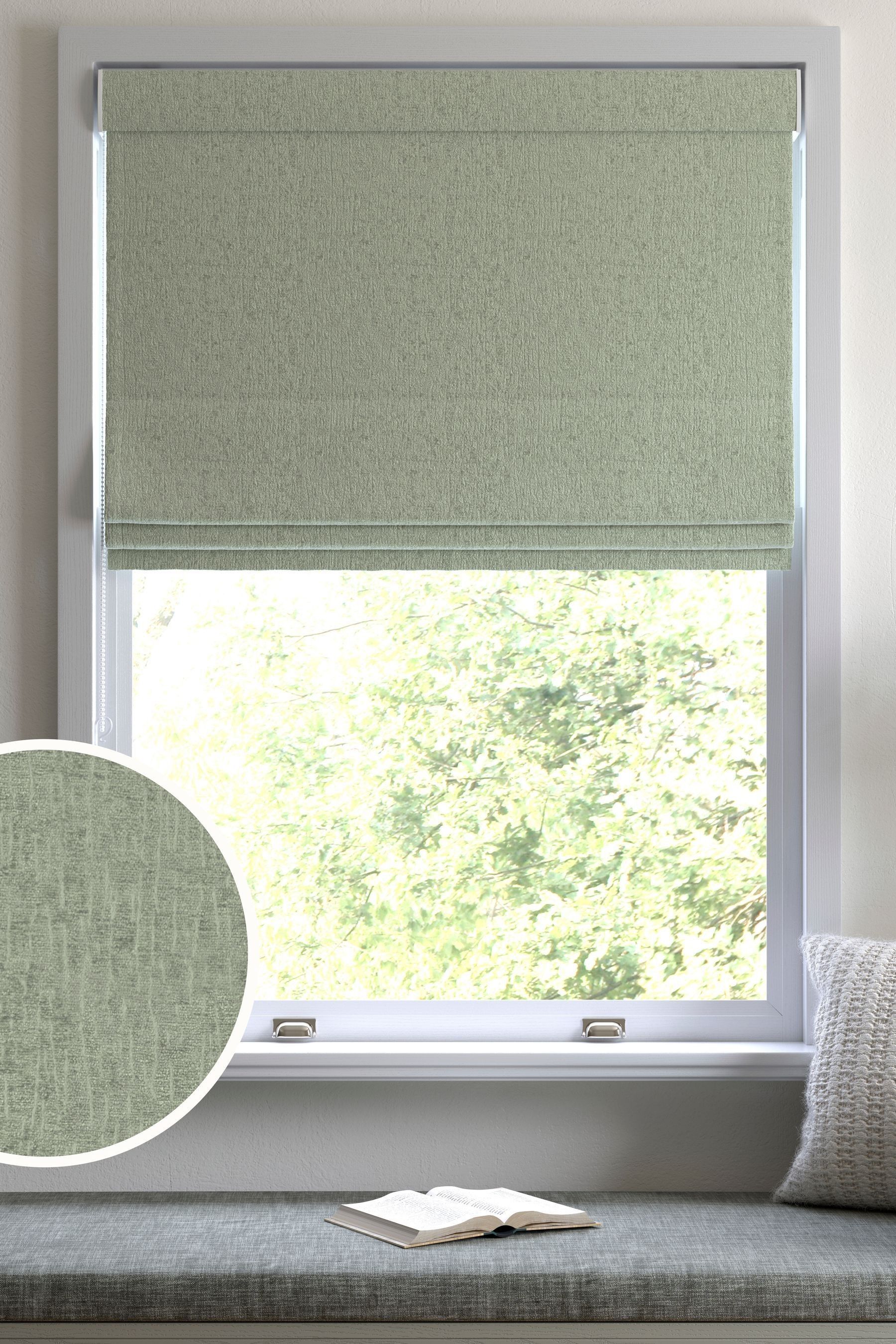 Buy Sage Green Chenille Made to Measure Roman Blind from the Next