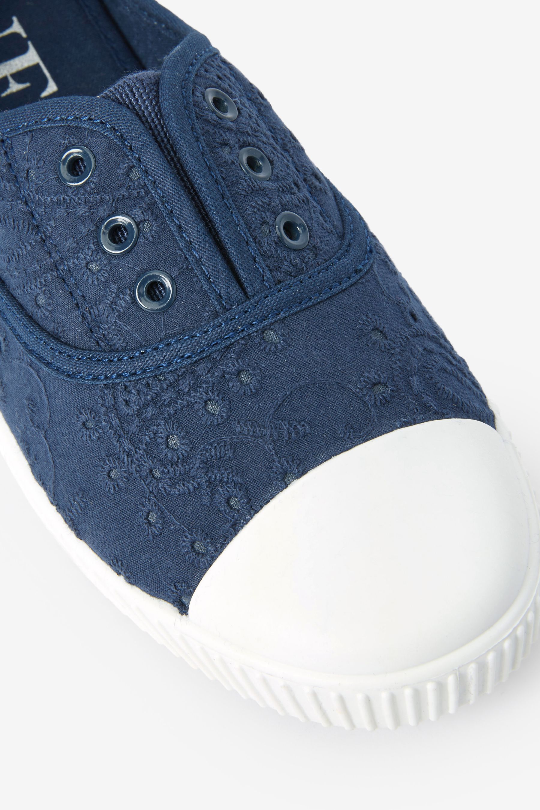 Buy Navy Slip On Slip On Embroidered laceless Canvas Trainers from Next Luxembourg