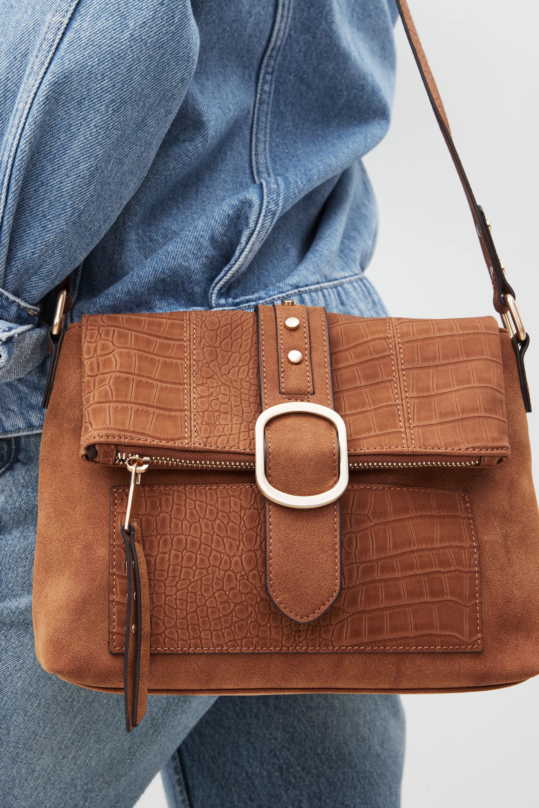 Tan Brown Utility Lock Style Messenger Bag