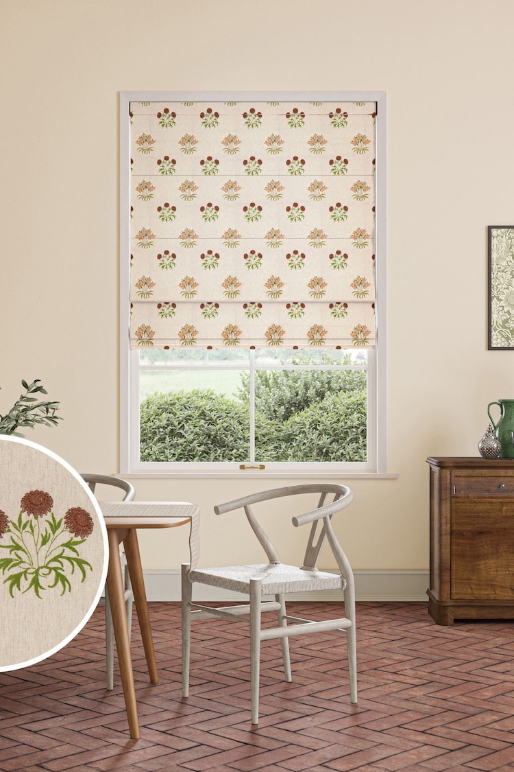 William Morris At Home Natural Lily Flower Embroidery Made to Measure Roman Blinds - Image 1 of 6