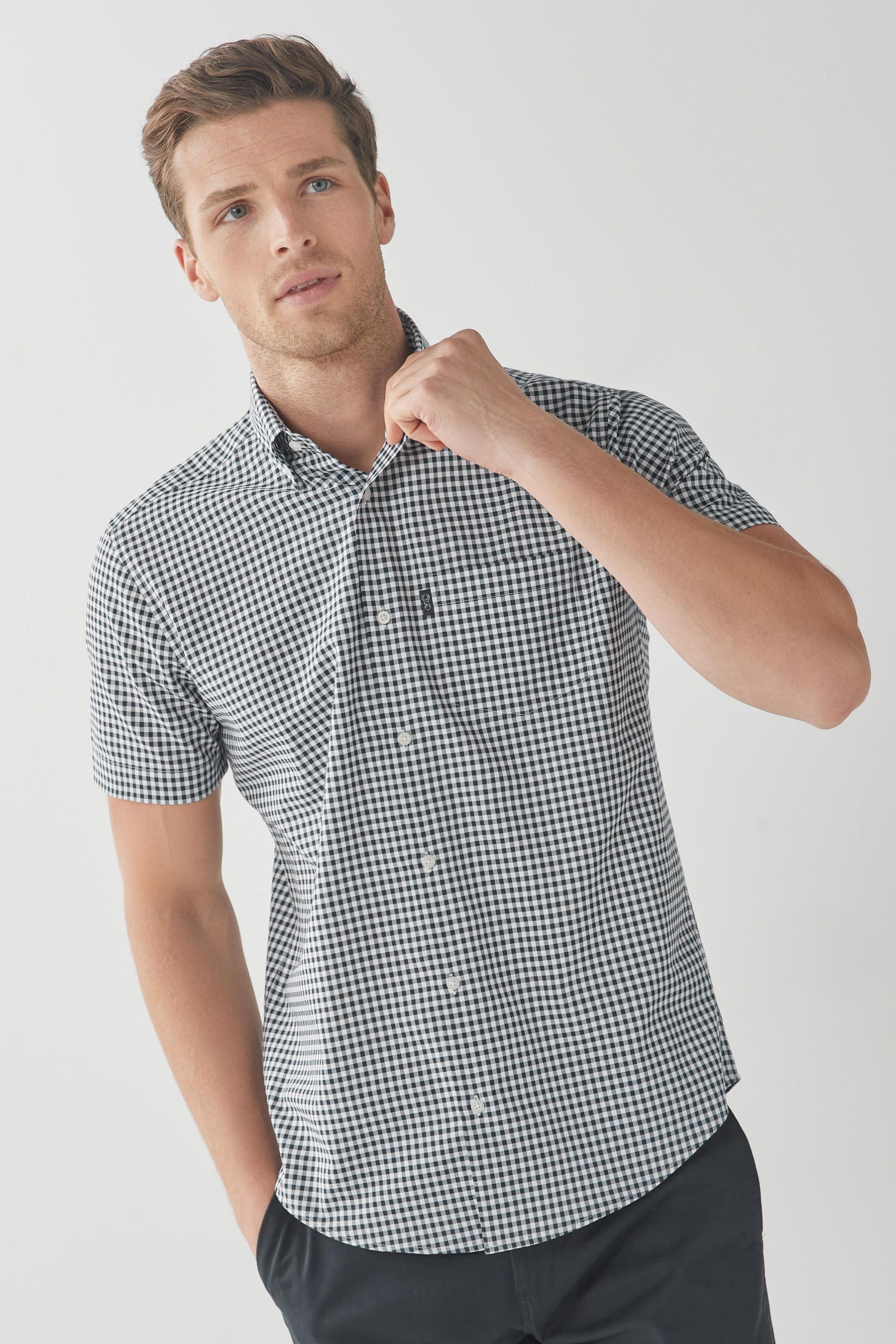 Mens short hotsell sleeve gingham shirt