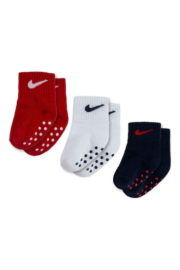 Nike Red 3 Pack Baby Grippy Ankle Socks