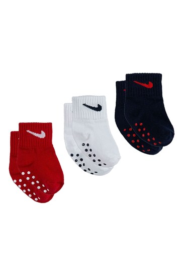 Nike Red 3 Pack Baby Grippy Ankle Socks