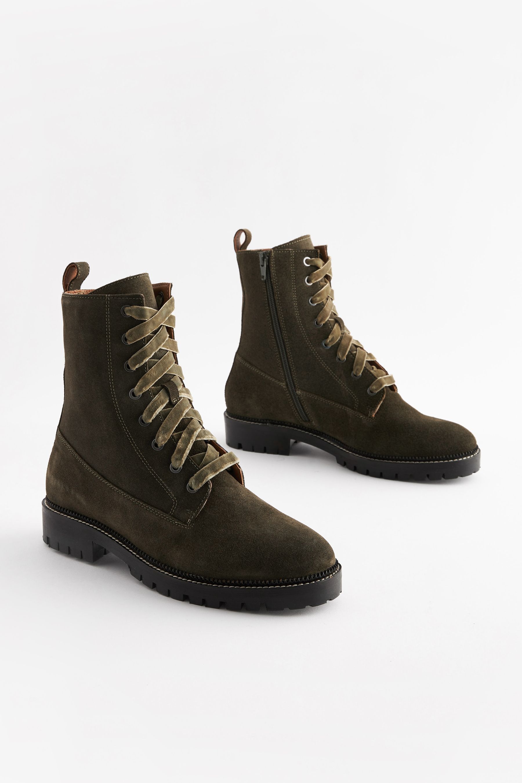 Buy Khaki Green Regular Wide Fit Forever Comfort Leather Lace Up Boots from Next Luxembourg