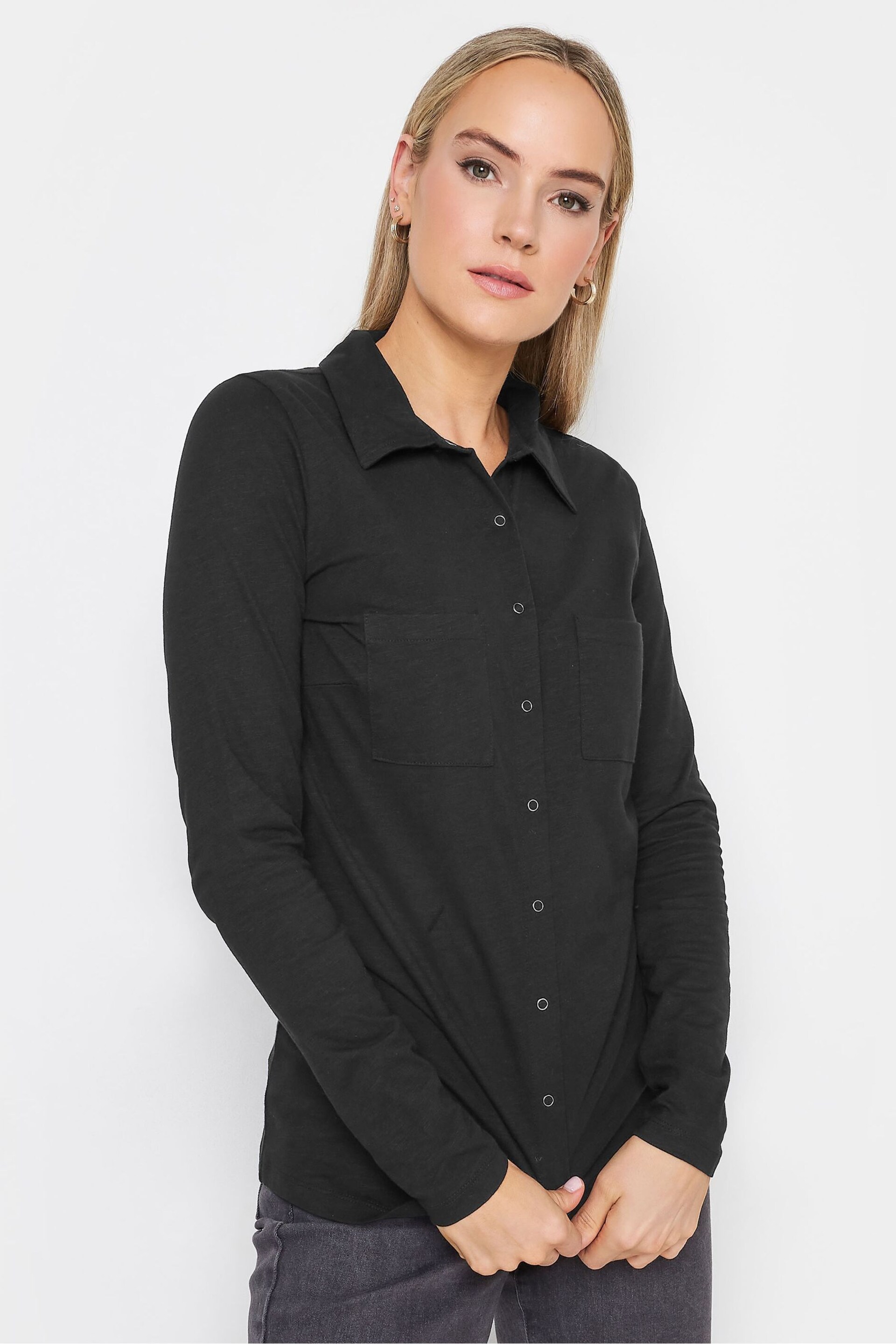 Long Tall Sally Black Cotton Jersey Shirt - Image 1 of 4