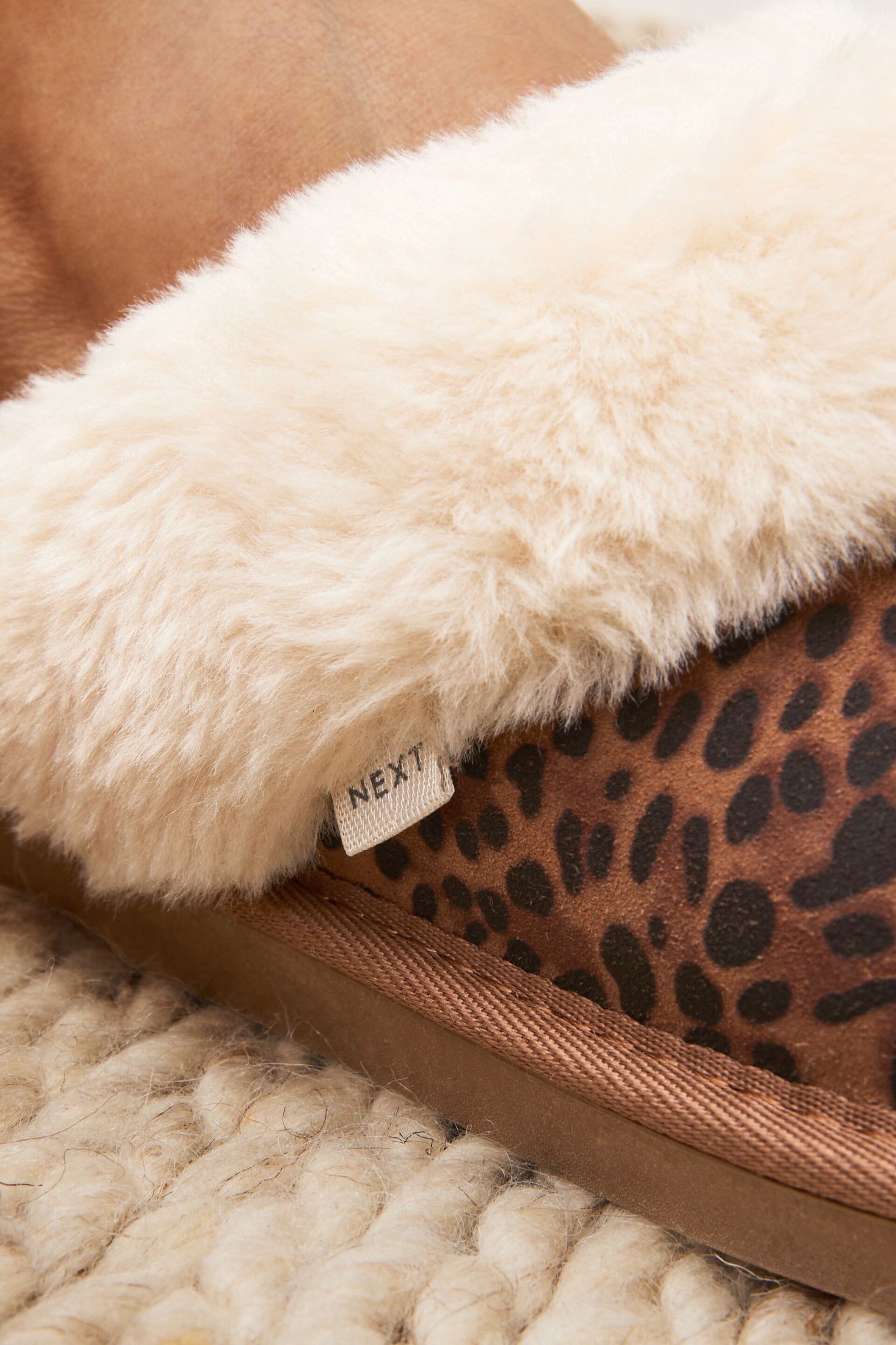 Tan Brown Animal Suede Mule Slippers - Image 2 of 7